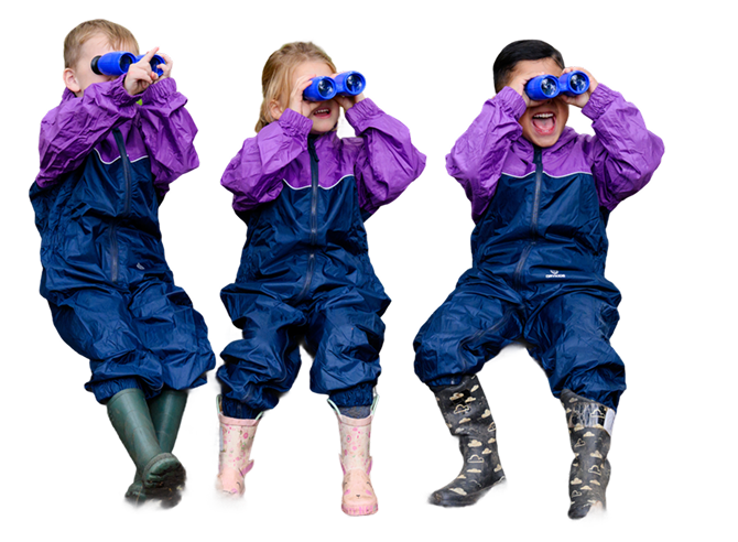 Children exploring with binoculars